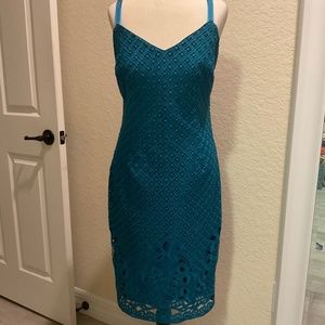 White House Black Market Teal Openwork Lace Dress NWOT Sz 4